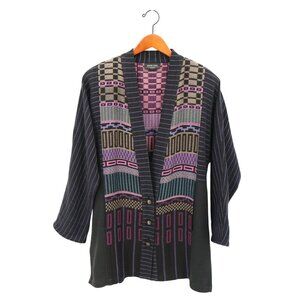 Deborah Hughes Handwoven Wearable Art to Wear Hand Woven Black Cotton Jacket S